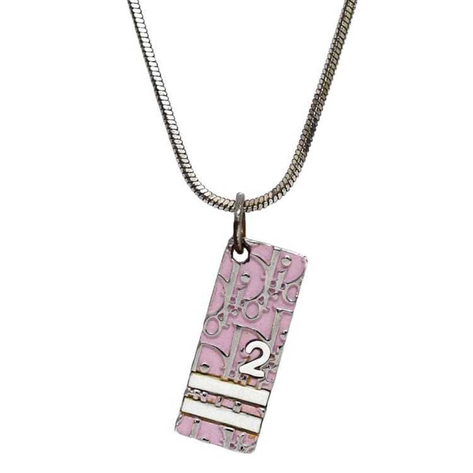 Christian Dior Necklace Ec-21018 Silver Pink Trotter Bar Metal Plate Women's ...